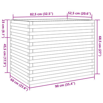 Plantenbak 90x60x68,5 cm massief grenenhout wit 10