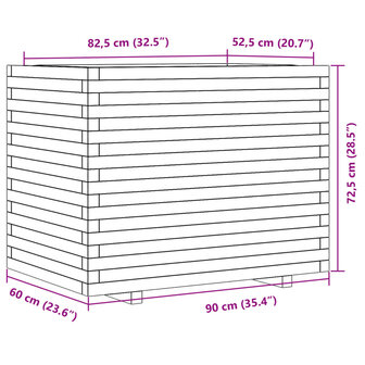 Plantenbak 90x60x72,5 cm massief grenenhout wit 10