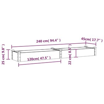 Plantenbak verhoogd met voering 240x45x25 cm vurenhout bruin 8