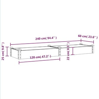 Plantenbak verhoogd met voering 240x60x25 cm vurenhout grijs 8