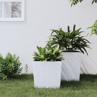 Plantenbak met uitneembare bak rattan-look 21/32 L PP wit 1