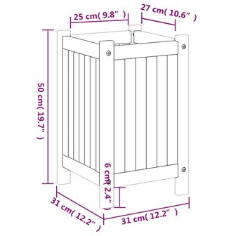 Plantenbak met voering 31x31x50 cm massief acaciahout 9