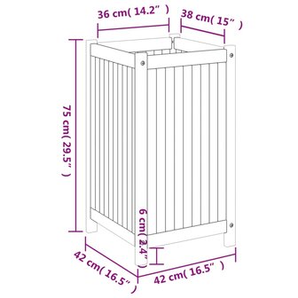 Plantenbak met voering 42x42x75 cm massief acaciahout 9