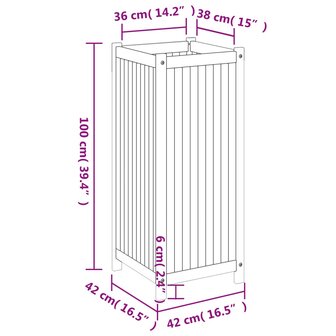 Plantenbak met voering 42x42x100 cm massief acaciahout 9