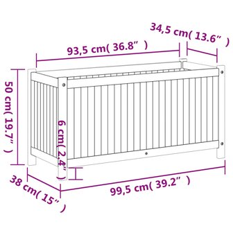 Plantenbak met voering 99,5x38x50 cm massief acaciahout 9