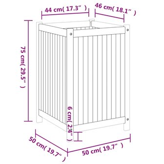 Plantenbak met voering 50x50x75 cm massief acaciahout 9