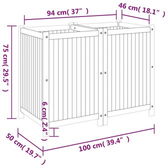 Plantenbak met voering 100x50x75 cm massief acaciahout 9