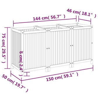 Plantenbak met voering 150x50x75 cm massief acaciahout 9