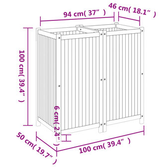 Plantenbak met voering 100x50x100 cm massief acaciahout 9