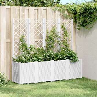 Plantenbak met latwerk 160x40x140 cm polypropeen wit 1