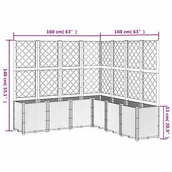 Plantenbak met latwerk 160x160x140 cm polypropeen lichtgrijs 9