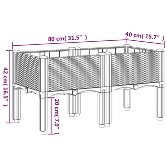 Plantenbak met poten 80x40x42 cm polypropeen bruin 7