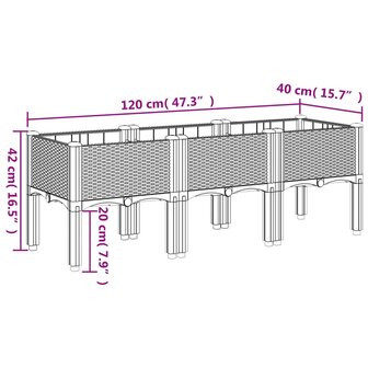 Plantenbak met poten 120x40x42 cm polypropeen grijs 7