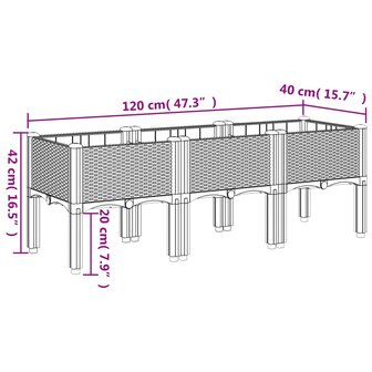 Plantenbak met poten 120x40x42 cm polypropeen zwart 7