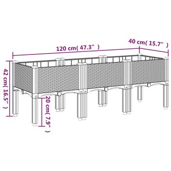 Plantenbak met poten 120x40x42 cm polypropeen wit 7