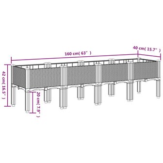 Plantenbak met poten 160x40x42 cm polypropeen grijs 7