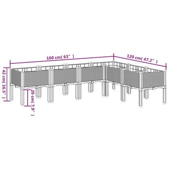 Plantenbak met poten 160x120x42 cm polypropeen grijs 8