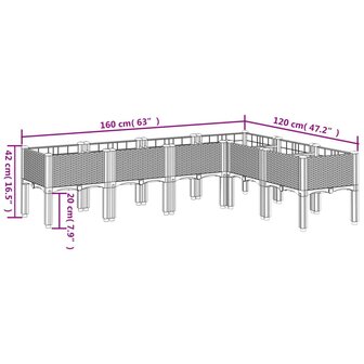 Plantenbak met poten 160x120x42 cm polypropeen lichtgrijs 8