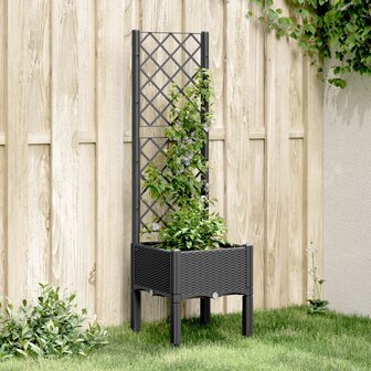 Plantenbak met latwerk 40x40x142 cm polypropeen zwart 1