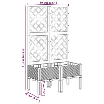 Plantenbak met latwerk 80x40x142 cm polypropeen lichtgrijs 8