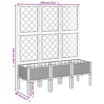 Plantenbak met latwerk 120x40x142 cm polypropeen lichtgrijs 8