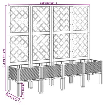 Plantenbak met latwerk 160x40x142 cm polypropeen grijs 8