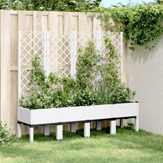 Plantenbak met latwerk 160x40x142 cm polypropeen wit 1