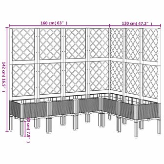 Plantenbak met latwerk 160x120x142 cm polypropeen zwart 9