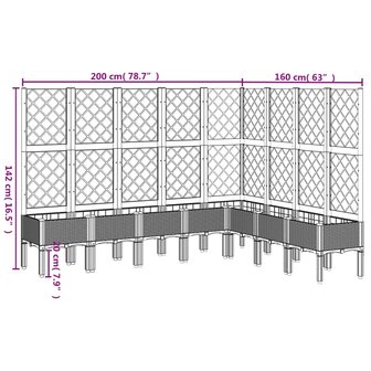 Plantenbak met latwerk 200x160x142 cm polypropeen grijs 9