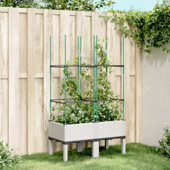 Plantenbak met latwerk 80x40x142,5 cm polypropeen wit 1