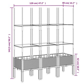 Plantenbak met latwerk 120x40x142,5 cm polypropeen grijs 7