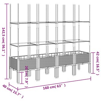 Plantenbak met latwerk 160x40x142,5 cm polypropeen grijs 7