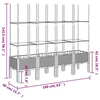 Plantenbak met latwerk 160x40x142,5 cm polypropeen zwart 7