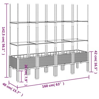 Plantenbak met latwerk 160x40x142,5 cm polypropeen wit 7