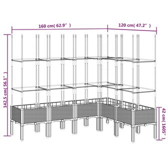 Plantenbak met latwerk 160x120x142,5 cm polypropeen grijs 8