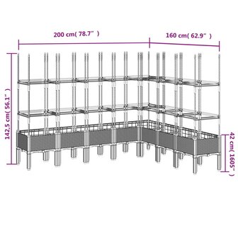 Plantenbak met latwerk 200x160x142,5 cm polypropeen lichtgrijs 8