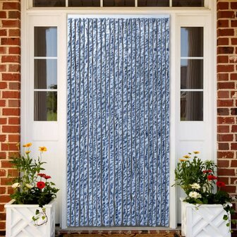 Vliegengordijn 100x220 cm chenille blauw, wit en zilver 1