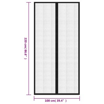 Insectendeurgordijnen 2 st magnetisch 220x100 cm zwart 8