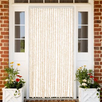 Vliegengordijn 90x200 cm chenille beige en wit 1