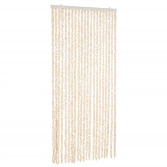 Vliegengordijn 90x200 cm chenille beige en wit 2