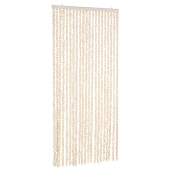 Vliegengordijn 90x220 cm chenille beige en wit 2