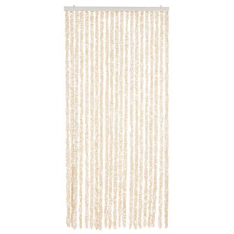 Vliegengordijn 90x220 cm chenille beige en wit 3