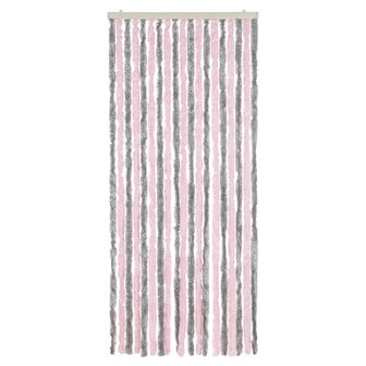 Vliegengordijn 56x185 cm chenille zilvergrijs en roze 3