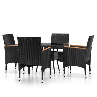 5-delige Bistroset poly rattan en gehard glas zwart 2