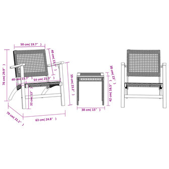 3-delige Bistroset poly rattan en massief acaciahout zwart 10