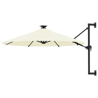 Wandparasol met LED&amp;apos;s en metalen paal 300 cm zandkleurig 1