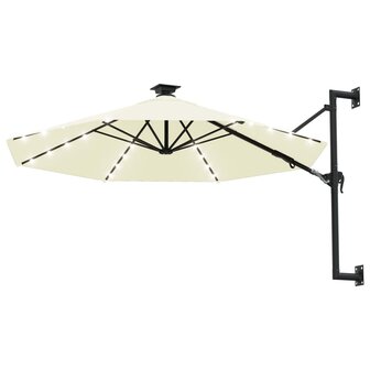 Wandparasol met LED&amp;apos;s en metalen paal 300 cm zandkleurig 2