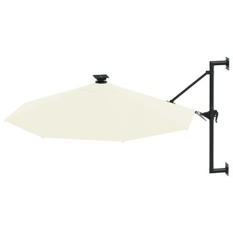 Wandparasol met LED&amp;apos;s en metalen paal 300 cm zandkleurig 3