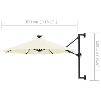 Wandparasol met LED&amp;apos;s en metalen paal 300 cm zandkleurig 9