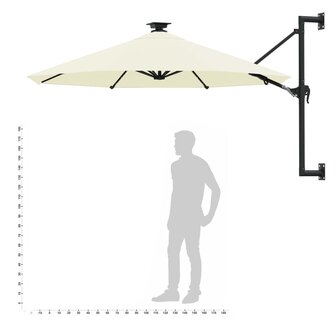 Wandparasol met LED&amp;apos;s en metalen paal 300 cm zandkleurig 10